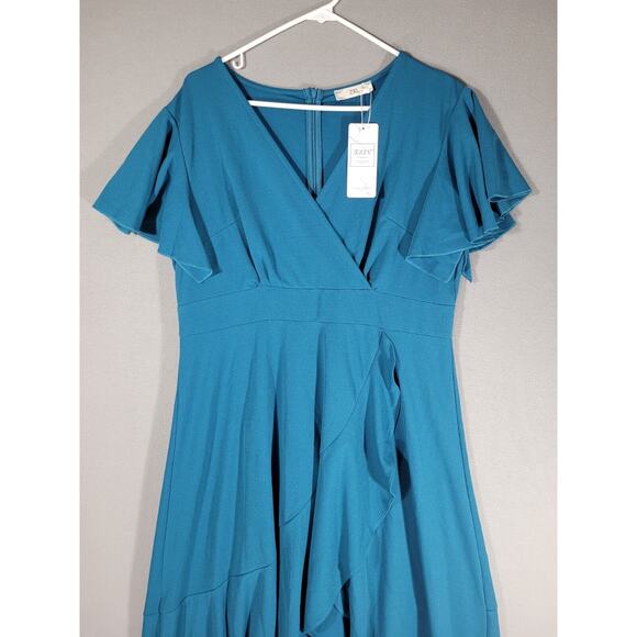 Formal Dress Womens Split V Neck Wrap Ruffle Evening Party Cocktail Dress 2XL - Picture 8 of 8